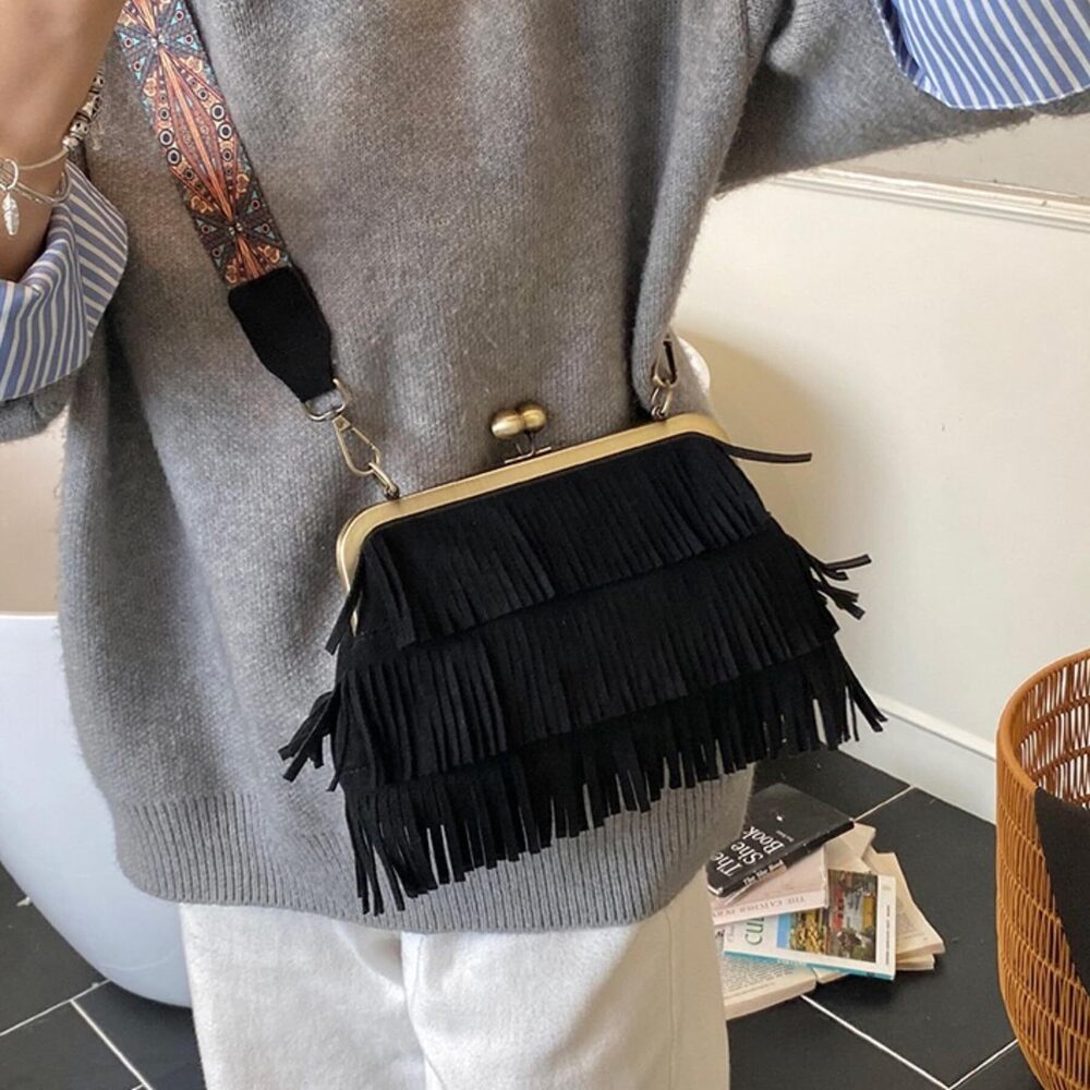 8921 Vintage Fringed Evening Clutch Purse Ethnic Small Crossbody Wallet Bag - Picture 8 of 8